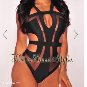 Hot Miami Styles Black Mesh One Piece Swimsuit